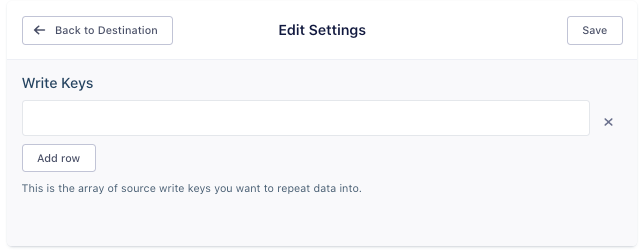 A screenshot of the Write Keys field in the Repeater destination settings page.