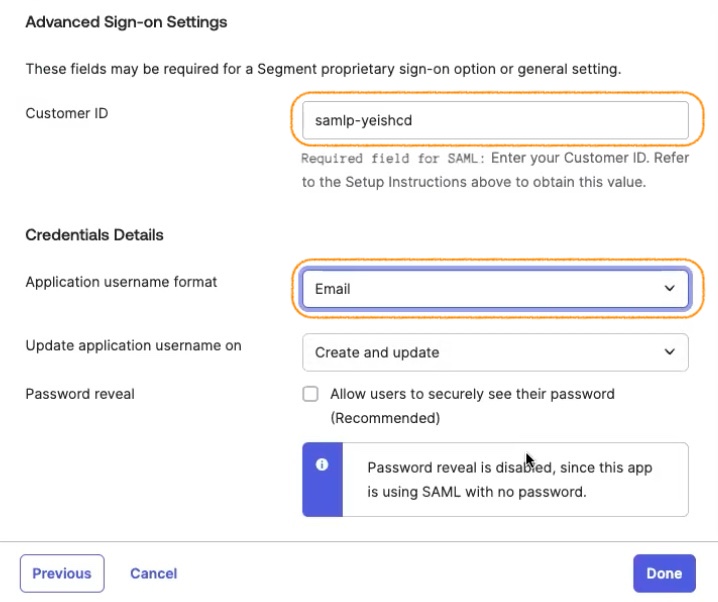 Settings in the Okta SSO tab 2